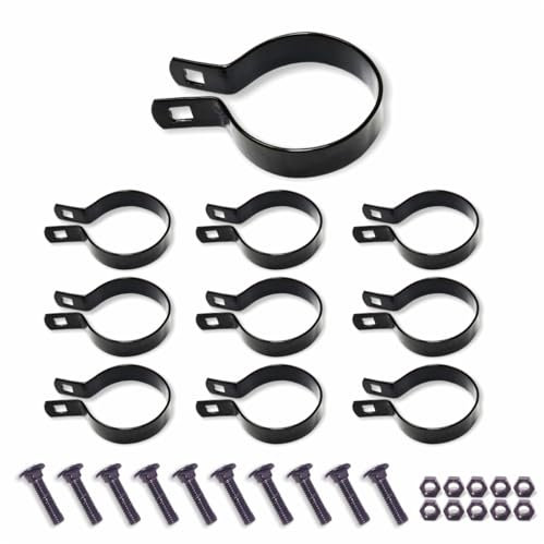 Black Powder Coated Steel Brace Bands for Chain Link Fence, 1-7/8 inch, with Nuts & Bolts, 10 Pieces (Black, 1-7/8)
