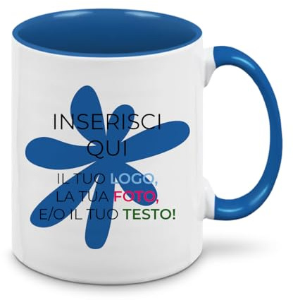 Teetaly Tazza Personalizzata con Foto e Nome – Tazza in Ceramica 350 ml, Idea Regalo (Blu)