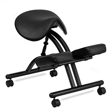LULUMAIC Sattelsitz-Kniestuhl mit Rollen, Verstellbarer ergonomischer Stuhl, für Zuhause und Büro, abgewinkelter Sitz, Hocker zur Korrektur der Unabhängigkeit der Sitzhaltung (schwarz)