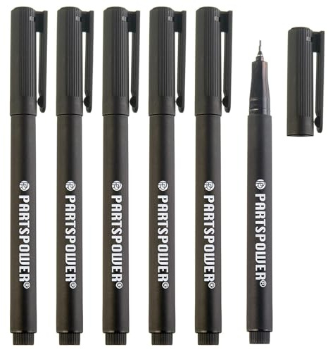 PARTSPOWER Fine Tip Permanent Pens, 6 Count Transparent Sticky Notes Writing Pens, 0.5mm Quick Dry Markers, Black Oil Based Marking Pens