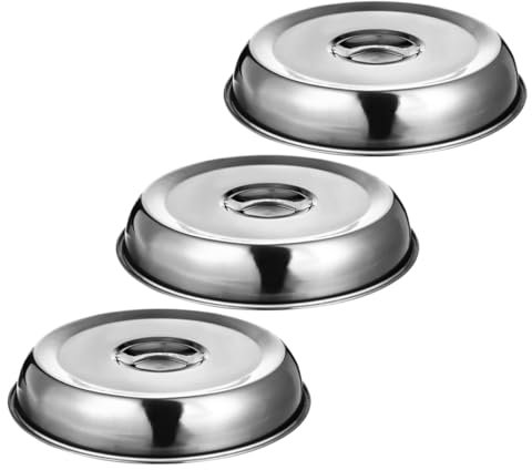 CONGARTENO 3piezas Campanas De Acero Inoxidable para Plato Redondas Cubiertas para Alimentos y Bistec Tapas Protectores De Comida con Asa Cómoda Resistente y Fácil De Usar Cocina Diaria