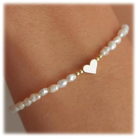 IKOPFLN Damen Armband, Goldene Perlen Armbänder Mit Herz Anhänger, Eleganter Alltagsschmuck Als Kreatives Geschenk Für Frauen