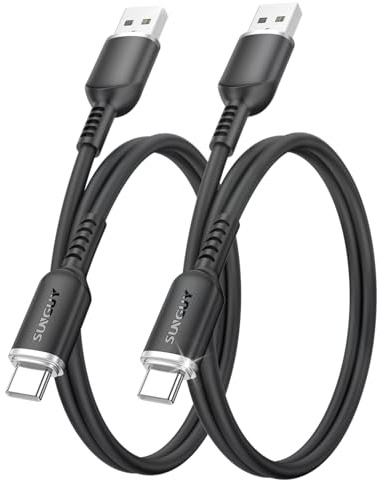 SUNGUY Cable USB para Android Auto de 60 cm (paquete de 2), cable USB a USB C de 3 A para iPhone 16/15 Carplay, cable de silicona de carga rápida tipo C para Galaxy S24 S23 y Google Pixel