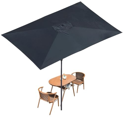 WATAOW Ombrellone da Giardino Rettangolare 3,0 m x 2,0m - Parasole Impermeabile di qualità Commerciale con Manovella, Protezione UV per Bar, Spiaggia, Giardino (Nero)(Black)