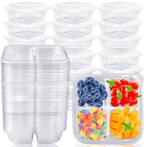 Szsrcywd 30 Pack Clear Bento Snack Containers with Lids,4 Compartment Meal Prep Container for Lunch Food Fruit Storage Box Travel Picnic Office