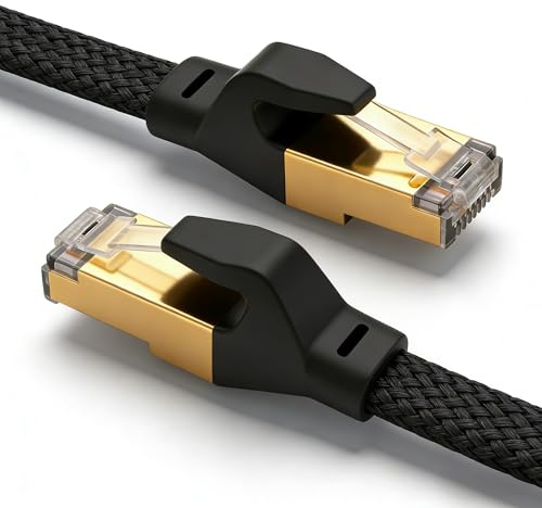 AUNEK Cat 8 Ethernet Cable 2m, High-Speed Network Cable 40Gbps 2000Mhz Flat Cat8 Internet Cables, Braided Gigabit Rj45 STP Shielded Lan Cable Compatible with PC/Laptop, PS5, Xbox, Modem, Router, TV