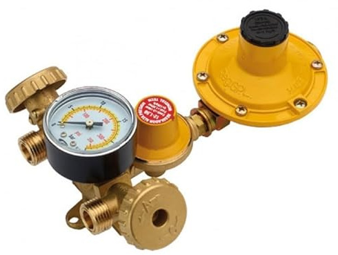 Mini Centralina Gas GPL a Y per 2 Bombole, con Manometro, 1° Stadio 8-12kg - 2° Stadio 4kg, G3/8 Femmina