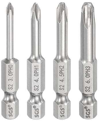 sourcing map 4pcs #0/1/2/3 Phillips Screwdriver Bit PH0+PH1+PH2+PH3 1/4 Hex Shank 2 (50mm) Long Magnetic Cross Head Drill Bits S2 Steel Industrial Screw Driver for Power Screwdrivers Drills