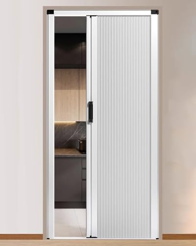 Falttür ohne Bohren, Metallrahmen & Vliesplatte, Schiebetüren mit Griff & Schloss, platzsparende Trennwand für Küche & Schlafzimmer, individuelle Größe (25 x 80)
