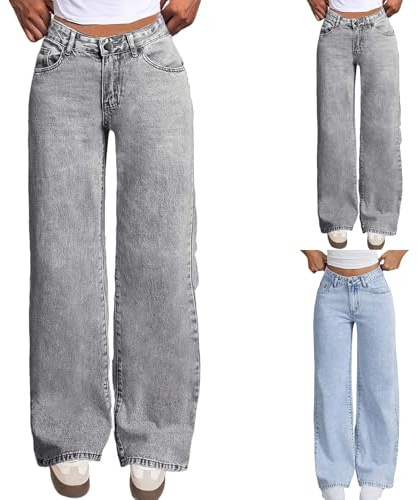 Baggy Jeans Mädchen Hohe Taille Waschen Jeanhose mit Taschen Weite Bein Retro Y2k Denim Hosen Weiche Hip Hop Freizeithose für Kinder
