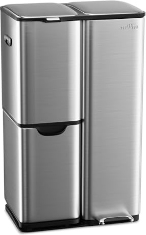 mVm Mülleimer Küche,60 Liter Treteimer,3 Fächer, Mülltrennsystem, Abfalleimer Küche mit Inneneimer aus Kunststoff,Metall,Klappdeckel, Softclose, Luftdicht