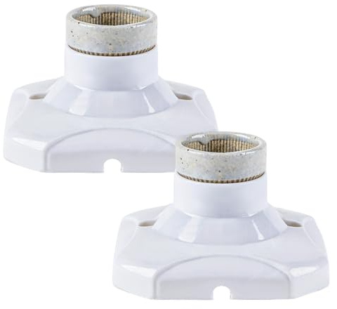 2Pcs E27 Ceramic Lamp Holder - Screw Bulb Socket Base for LED Lights up to 60W, Flame-Retardant Ceiling Rose Light Fitting, White (AC 220-250V)​