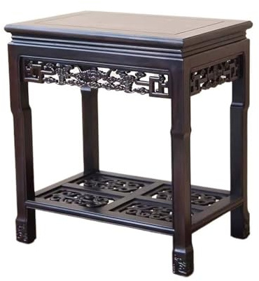 Zhaoj24-05 Bonsai Pedestal Rectangles Bilayer Antique Flower Rack, Indoor Household Floor Redwood Plant Base