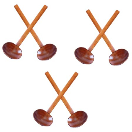 FUNNETOYU 6 Piezas Cucharas de Madera para Ramen Japonés con Mango Resistente al Calor para Cocina y Servir Sopas y Fideos