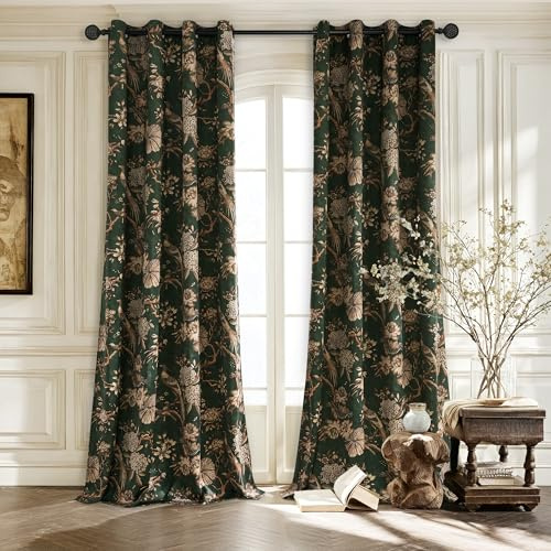 PONY DANCE Samtvorhänge mit Muster Wohnzimmer Gardinen Samt Dunkelgrün 2er Set H 240 x B 127 cm Thermogardine Kälteschutz Samt Vorhänge nit Ösen Velvet Curtains Blackout (Gewicht: 280g/m²)