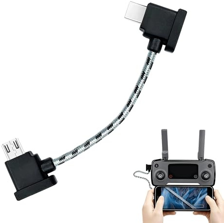 Noenaeni Right Angle Type-C to Micro USB for DJI, 15cm, Black | Braided Remote Controller Cable, USB C Charging Date Cable for DJI Mavic Mini SE Mini Mavic 2 Pro Zoom Spark Drones