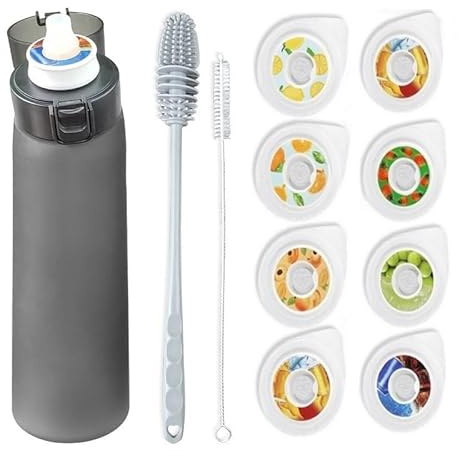 Générique Gourde Sport, avec Lot de 8 capsules aromatiques pour bouteille d'eau, Pods parfumés pour eau aromatique 0 sucre,Sans BPA,bouteille d'eau étanche pour gym,course à pied Camping et randonné