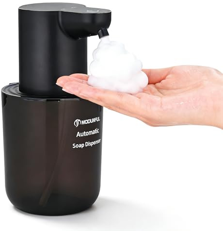 Automatic Foaming Soap Dispenser for Bathroom: 4-Level Adjustable Countertop/Wall Mount Hand Soap Dispenser, 13.5oz/400ml Type-C Rechargeable – Suitable for Kitchen, Bathroom, Office, Hotel (Black)
