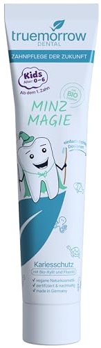 truemorrow Kinderzahnpasta mit Bio-Xylit und Fluorid | ohne Titandioxid & Mikroplastik – nachhaltige Kreislauftube – | Zahnpasta für Kinder mit mildem Minzgeschmack