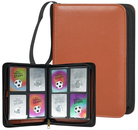 OnMove Card Binder Collectible Trading Card Albums 540 Pockets Double Sided Pocket PU Leather Gifts for Boys Girls Brown, Small 4 Pocket