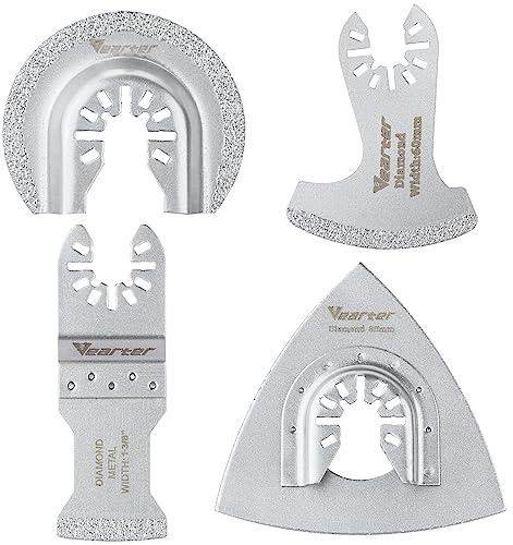 Vearter 4PCS Diamond Multi Tool Blade, Universal Multitool Blades for Grit Grout Removal, Quick Release Multi Tool Blades for Tile, Air Brick, Cement, Concrete, Masonry