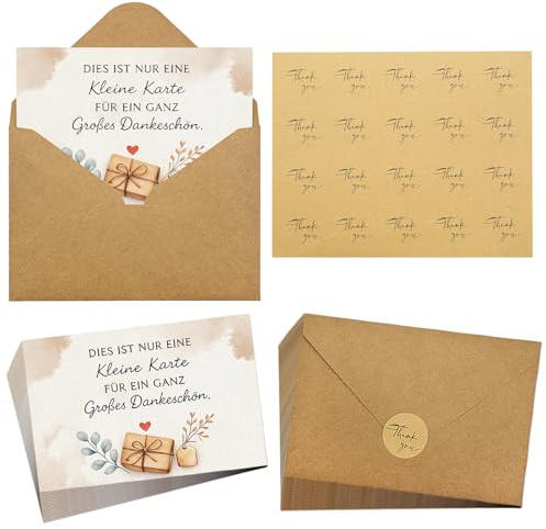 Aerzouser Dankeskarten Set – 20 Danke Karte mit Umschlägen & Stickern – Karte Dankeschön für Familie, Freunde, Lehrer & persönliche Botschaften