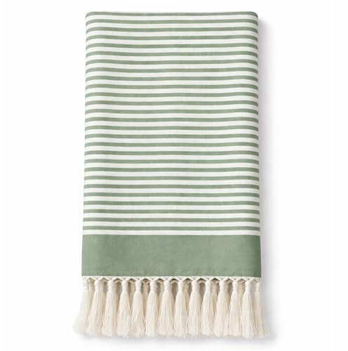 Gesar Telo Mare Cotone grande in microfibra spiaggia leggero a righe con frange- 85x170 cm - asciugamano mare o palestra - Uomo e Donna - asciugatura rapida - Piscina, Casa, Outdoor, Yoga (Verde)