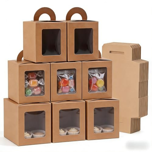 Mokolife Kraftpapier Gebäckschachtel mit Sichtfenster, 50tlg, 10x10x9cm