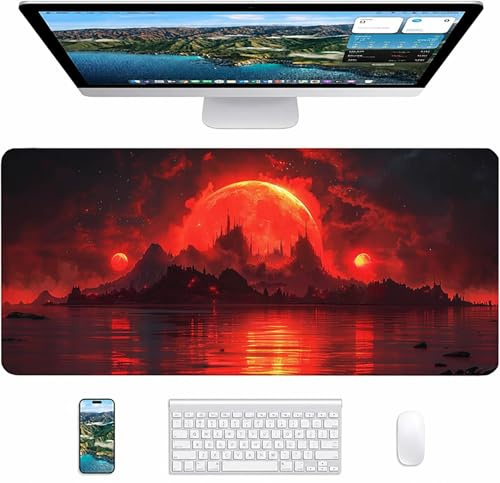 Red Gaming Mouse Pad, Sun Large Mouse Mat 1200x600x3mm, Desk Pad with Stitched Edges, Keyboard Mat with Waterproof Non-Slip Rubber Base, Desk Accessories and PC Accessories, Gifts for Women 9-2810