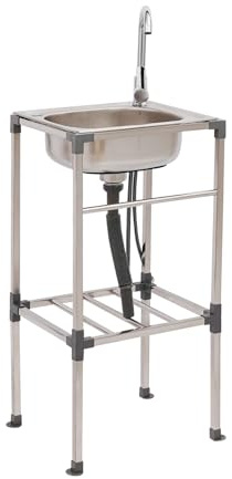Lavello mobile in acciaio inox per esterni, autoportante, montaggio rapido, vasca singola, lavello da cucina commerciale, con rubinetto (42 x 37 x 83 cm)