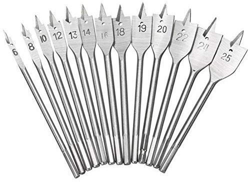 Lot de 5 forets à bois plats à trois points pour le travail du bois - 12 mm - Argentés - Pour perceuse électrique, perceuse rechargeable