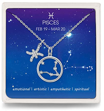 Qings Kette 925 Silber Sternzeichen Halskette mit Kreis Stern Zirkonia Anhänger, Mode Sternbild Schmuck für Damen Frauen Mädchen