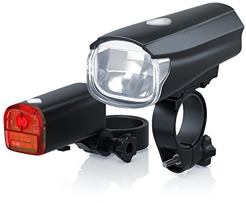 CSL - LED Fahrradlicht Set - StVZO zugelassen - Fahrradlampe Fahrradlicht Fahrradlampenset - Frontlicht und Rücklicht - batteriebetrieben - 30 Lux Schwarz