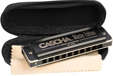 CASCHA Master Edition Blues Harmonica, hochwertige Mundharmonika in F-Dur mit Soft Case und Pflegetuch, Blues Organ