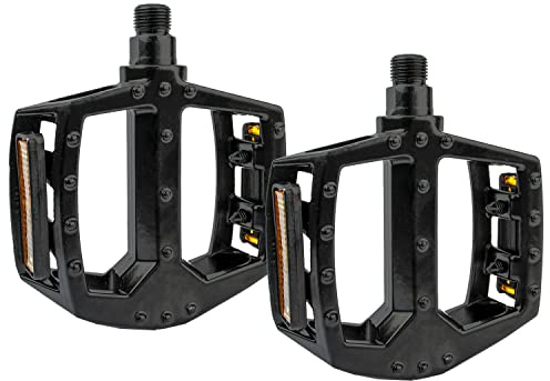 KOMODO Bicycle Pedals Metal Alloy Flat Platform 9/16 Inch 14mm for Road Mountain MTB Bike (Black)