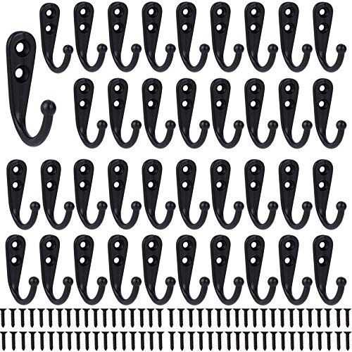 Hajoyful Coat Hooks-38 Pack Farmhouse Hooks with Metal Screws, Black Decorative Rustic Coat Hooks Rack, Wall Mounted Single Prong Robe Hook,Vintage Organizer Hanging Wire Hook Clothes Hanger
