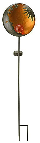 Dapo LED-Solar-Gartenstecker Spieß GALAXIE Metall-Schale rostfarbig D: 20,5 cm, Glaskugel D: 6cm bernsteinfarbig H:90cm LED-0,06W, IP44 (einzeln)