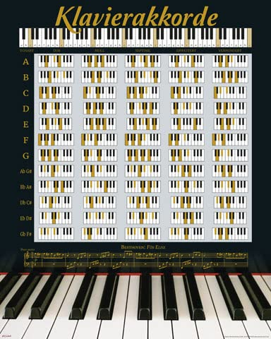 Klavierakkorde - Schwarz und Gold - Musik Poster Druck - Größe 40x50 cm + 2 St Posterleisten Holz 40,5 cm