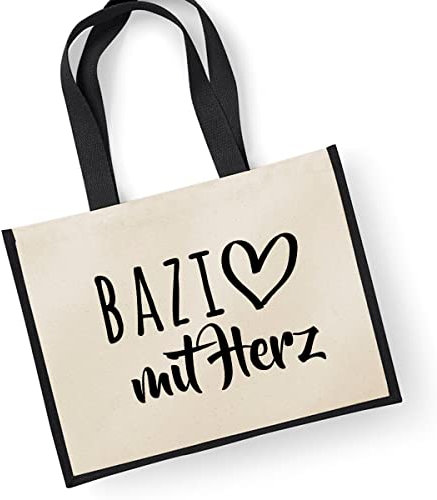 Huuraa Jutetasche Bazi mit Herz Geschenk 21 Liter Black Jute und Baumwolle Einkaufstasche Bazi Geschenkidee