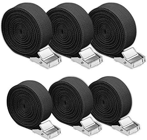 Correa de Amarre,Correas Tensoras,6 Piezas 1M y 2M Ajustable Cinchas de Amarre Trinquete de Metal Aleación para Coche Portaequipajes Negro