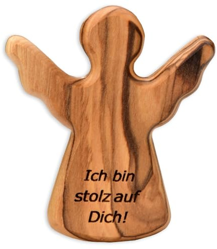 Kassis Geschenkartikel Olivenholz-Schutzengel - Handgefertigte Engel-Figur aus Bethlehem - Schutzengel-Glücksbringer - (Ich Bin stolz auf Dich) - (1 Stück)