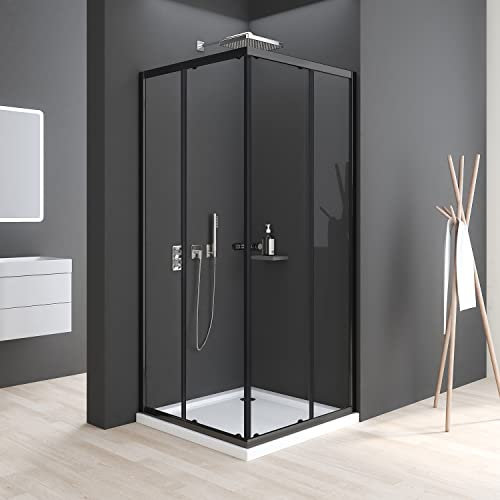 Duschkabine Schwarz 90x90 cm Eckeinstieg mit Schiebetüren 6mm ESG Sicherheitsglas Duschkabine Schiebetür Duschabtrennung Duschwand Höhe 185cm
