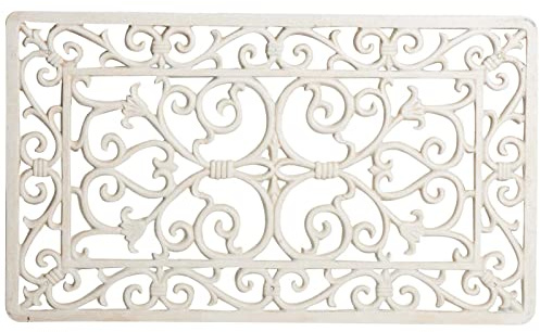 Biscottini Felpudo de hierro fundido grande 59 x 35 x 1 cm – Felpudo entrada exterior – Felpudo de hierro fundido exterior – Alfombra entrada casa rectangular – Limpia zapatos metal blanco