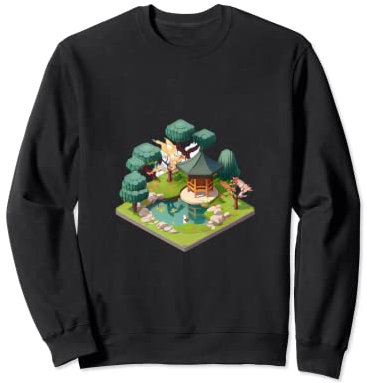 Japanischer Garten-Bonsai-Baum, Teich, isometrisch, 32 Bit Sweatshirt