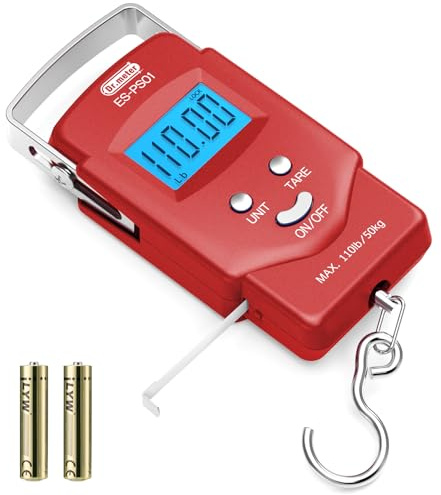 Dr.meter fiskvåg (PS01), 50 pund/110 pund/50 kg hängande våg, fiskevåg med upplyst LCD-skärm, integrerat måttband, bärbar bagagevåg digital med krokar, 2 AAA-batterier, fiskpresenter för män