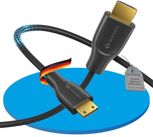 Sonero Premium High Speed mini HDMI auf HDMI Kabel, 4K, 1,5 m | 4K High Speed Mini HDMI Kabel 60Hz, 18Gb/s, doppelt geschirmt, PVC-Mantel, Signalübertragung für Kamera, TV, Laptop