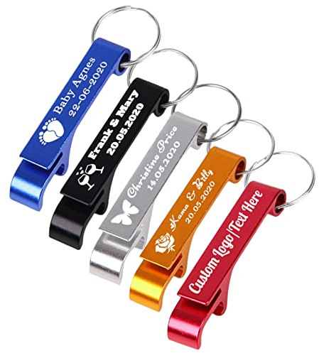 5 Stück Personalisierter Flaschenöffner Schlüsselanhänger Individueller Bierflaschenöffner mit LOGO Text Gravierter HochzeitsFlaschenöffner Gastgeschenke-Sortiert