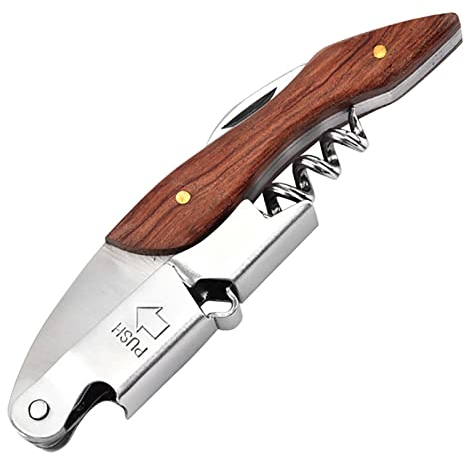 WUDQIJI Cuchillo de camarero de madera, abrebotellas, sacacorchos profesional, todo en uno, abridor de vino, sacacorchos, abrebotellas con cortador de papel para sumilleres y camareros