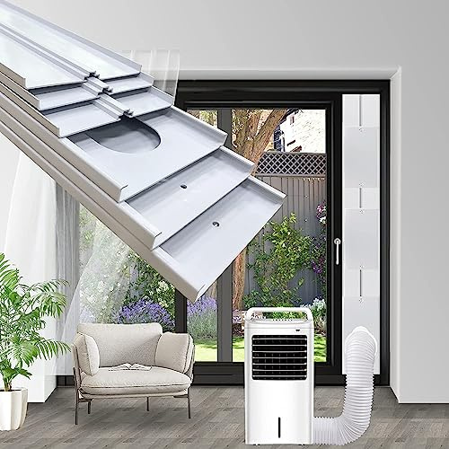 LINGKY Türabdichtung für Mobile Klimageräte, 6 Stück Verstellbare Klimaanlage Fensterabdichtung Platte (bis 229cm) für Abluftschlauch mit Ø13cm, für Schiebetür&Balkontür, mit Fenster Adapter
