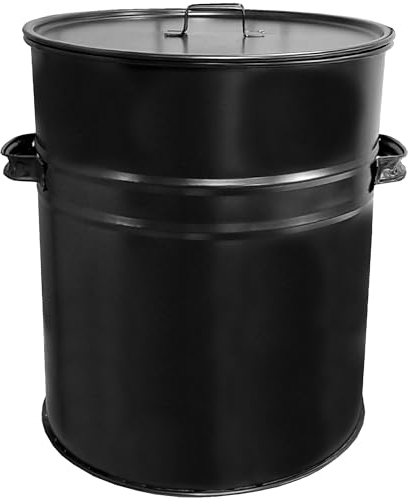 30L Ash Bin Bucket with Lid & Handles for Fireplaces Fire Pits Wood Coal Burning Stove Metal Charcoal Bin Box Outdoor or Indoor Galvanised Steel 30 Litre - Black